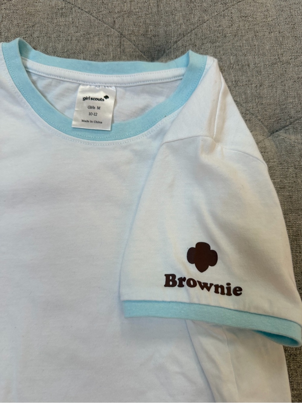 EUC GIRL SCOUTS BROWNIE RINGER TEE size 10-12 brownie uniform t-shirt